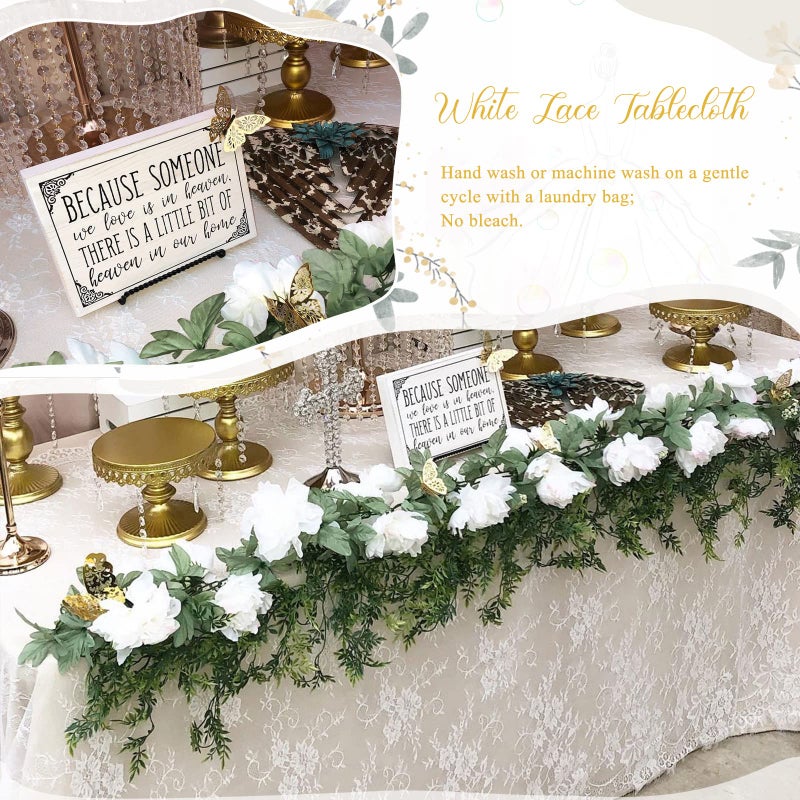 QueenDream White Lace Tablecloth 60 X120 Inches Rectangular Thanksgiving Table Cloth Vintage Embroidered Lace Fabric Overlay for Rustic Wedding Fall Tea Party Home Decor - Image 3